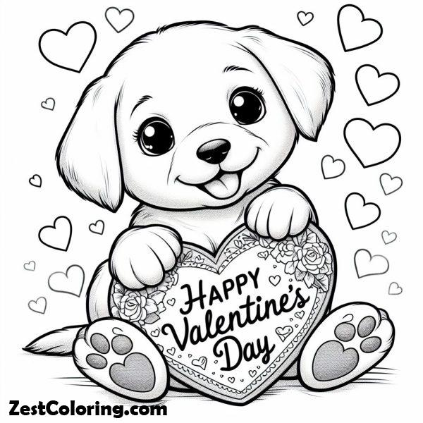 Puppy Valentine Coloring Page Printable