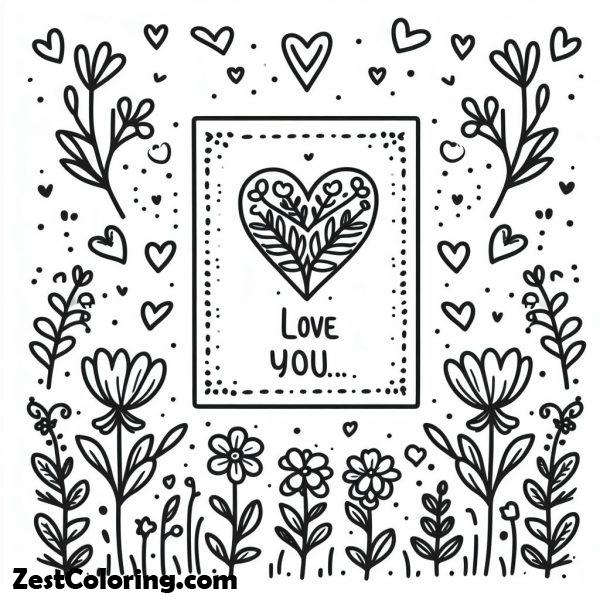 Simple Card Outlines Simple Card Outline With Hearts,flowers, And Valentine’s Message ...