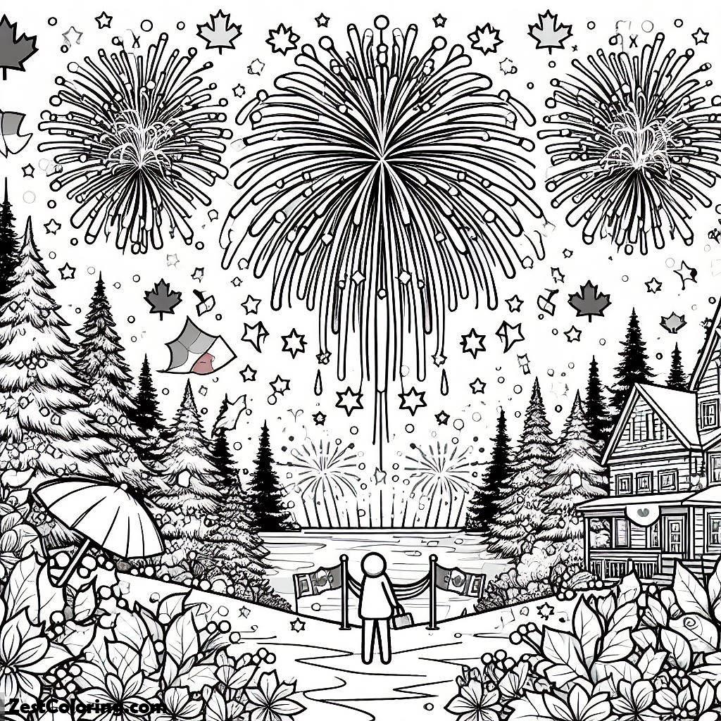Canada Day, Beautiful Fireworks On Canada Day Celebration Coloring Pages: Beautiful Fireworks On Canada Day Celebration Coloring PagesFull Size Image