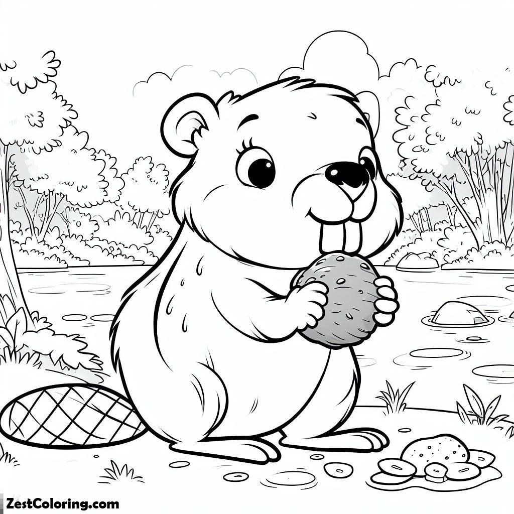 Beaver, Beaver Looking For Food Coloring Page: Beaver Looking For Food Coloring PageFull Size Image