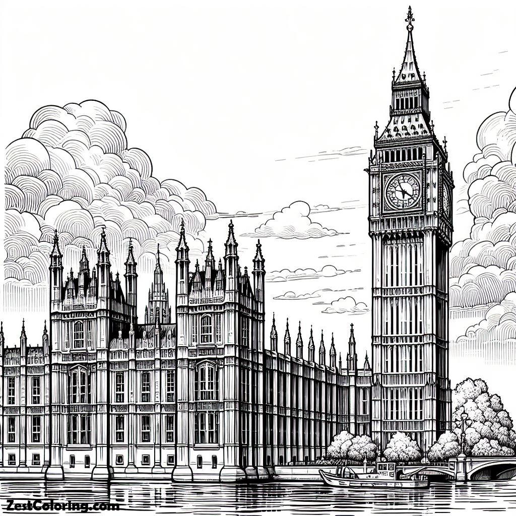Big Ben, Big Ben The Clock Tower Of The Houses Of Parliament Coloring Page 2: Big Ben The Clock Tower Of The Houses Of Parliament Coloring Page 2Full Size Image
