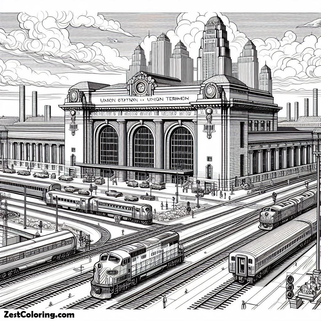 Rail Road, Big Union Central Railroad Coloring Page: Big Union Central Railroad Coloring PageFull Size Image