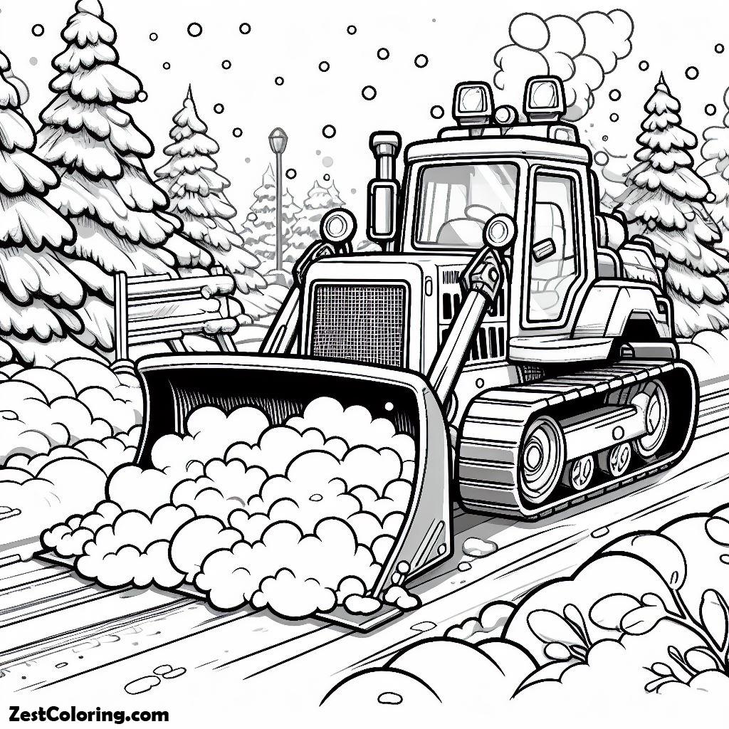 Bulldozer, Bulldozer Cleaning Snow On Road From Dirt Coloring Page 3: Bulldozer Cleaning Snow On Road From Dirt Coloring Page 3Full Size Image