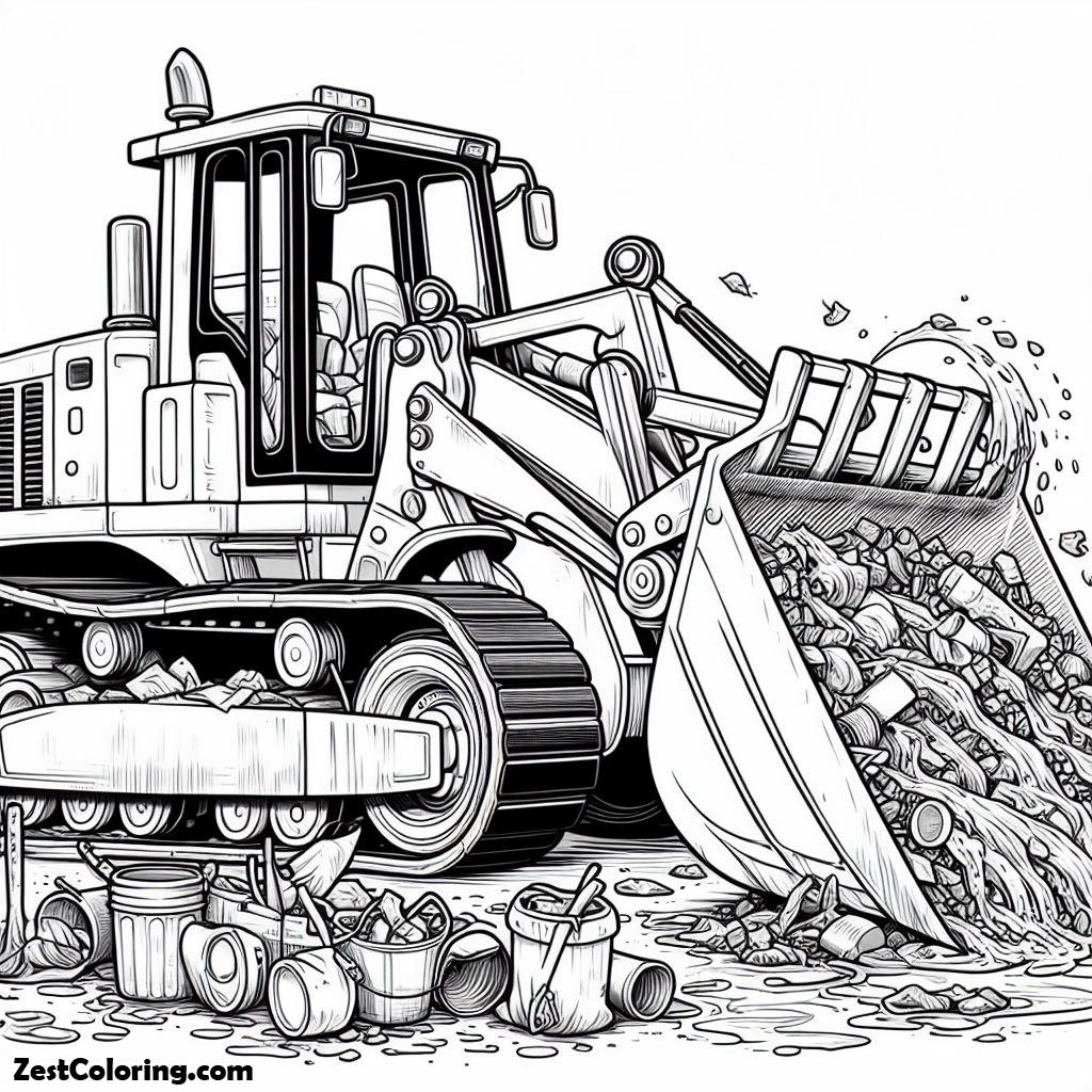 Bulldozer, Bulldozer Cleaning Waste Coloring Page 2: Bulldozer Cleaning Waste Coloring Page 2Full Size Image