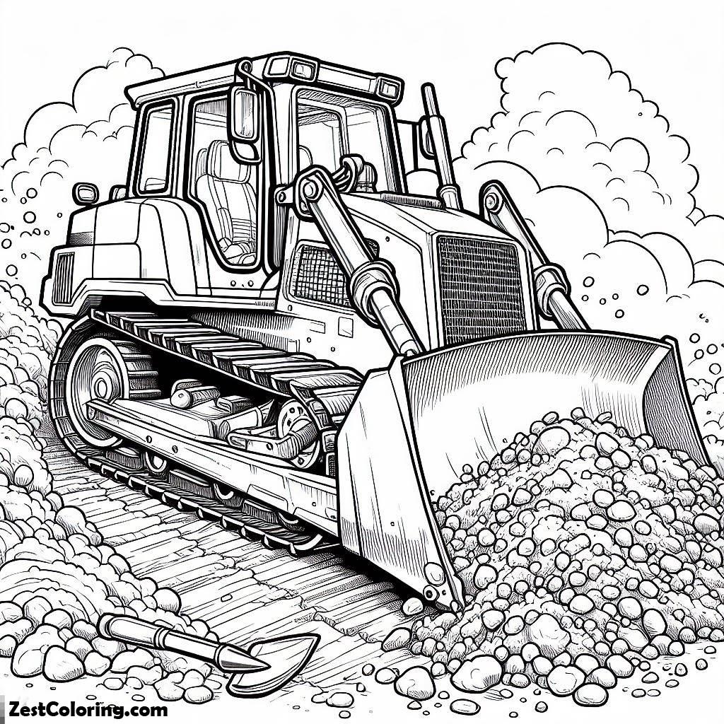 Bulldozer, Bulldozer Pulling Dirt In Digger Coloring Page: Bulldozer Pulling Dirt In Digger Coloring PageFull Size Image