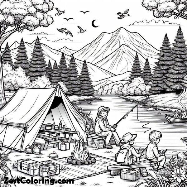 Camping At Riverside Coloring Page : Coloring for Kids – Smart ...