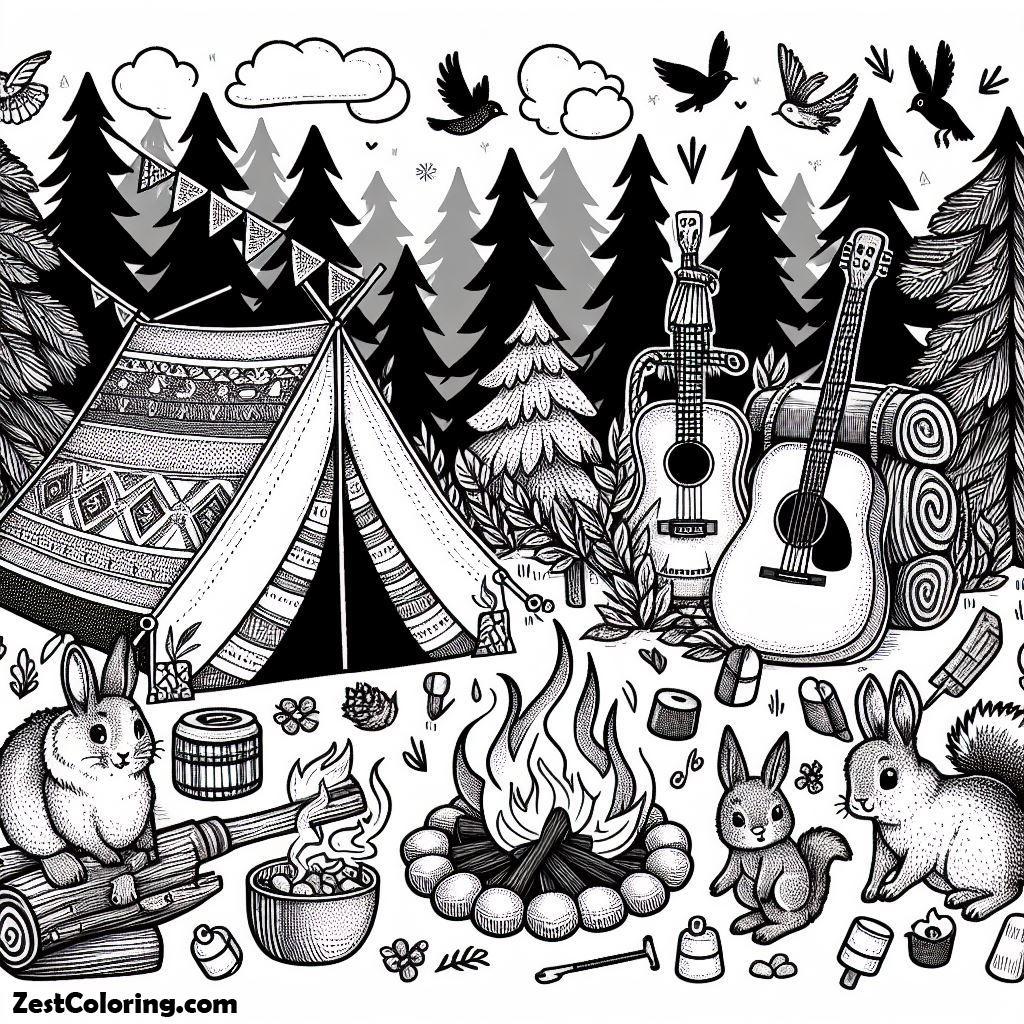 Camping, Camping In The Wood Coloring Page 2: Camping In The Wood Coloring Page 2Full Size Image