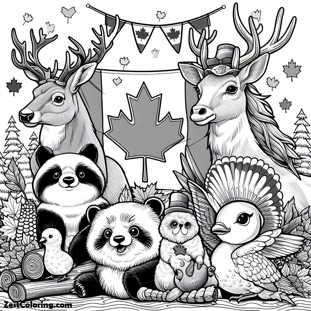 Canada Day, Canadian Animals On Canada Day Celebration Coloring Pages: Canadian Animals On Canada Day Celebration Coloring PagesFull Size Image