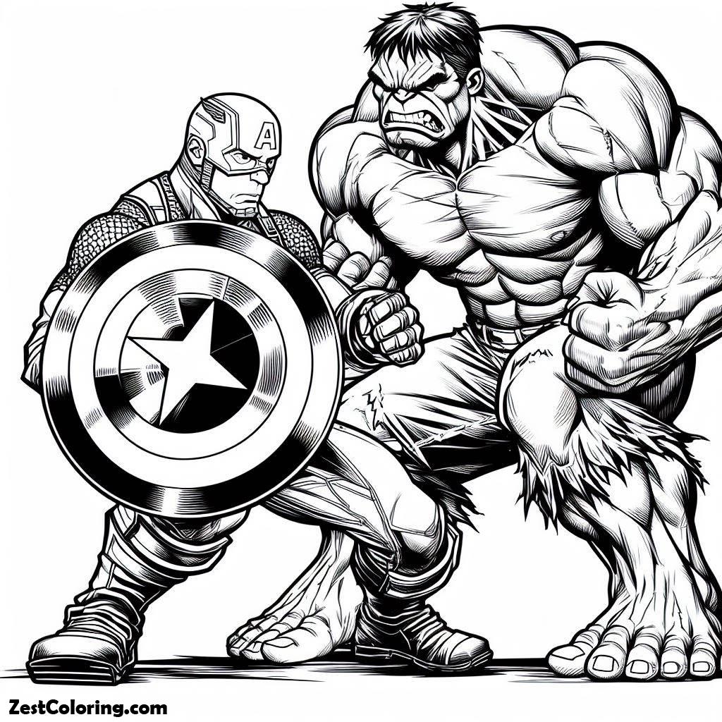 Captain America, Captain America Versus Hulk Coloring Page: Captain America Versus Hulk Coloring PageFull Size Image