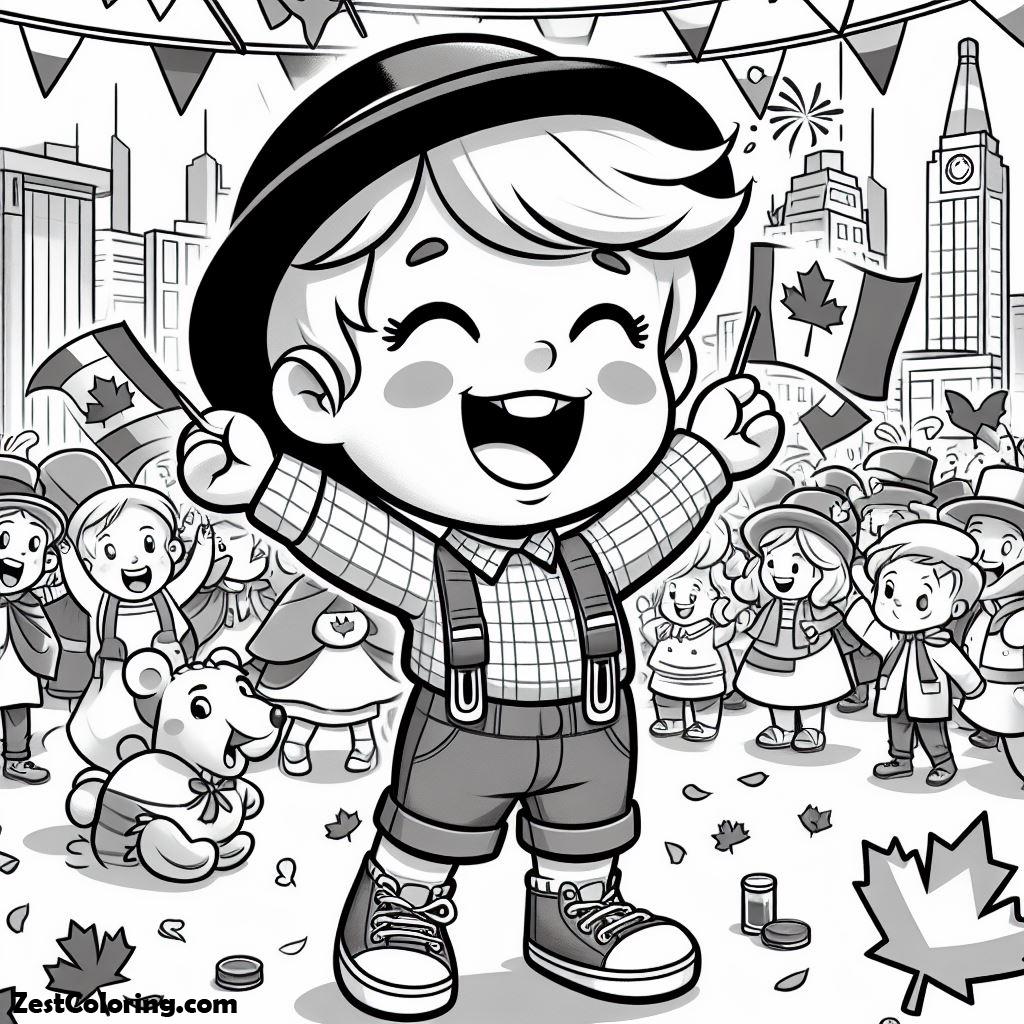 Canada Day, Cheerful Little Kid On Canada Day Celebration Coloring Pages 2: Cheerful Little Kid On Canada Day Celebration Coloring Pages 2Full Size Image