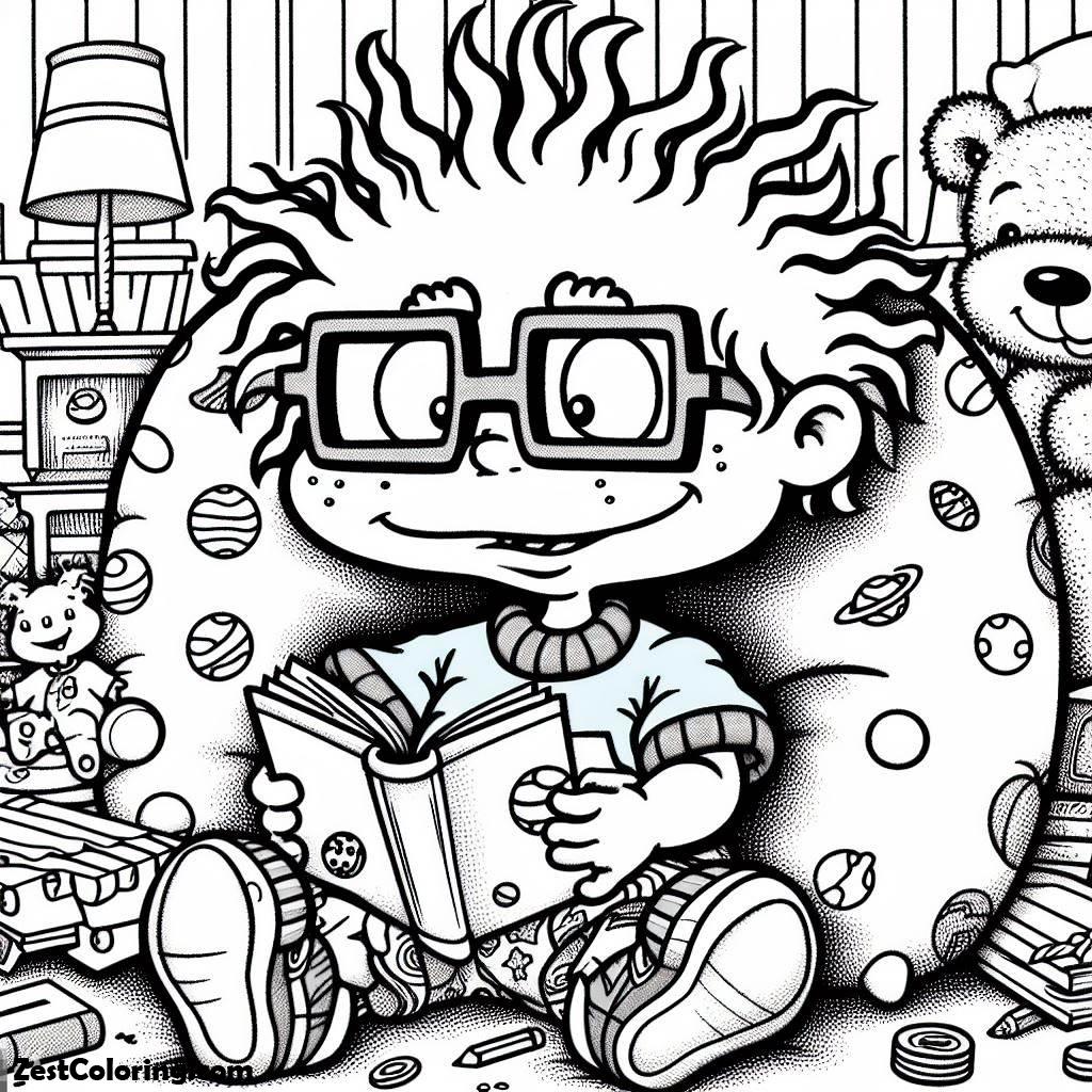 Rugrats, Chuckie Finster Reads A Book Coloring Page: Chuckie Finster Reads A Book Coloring PageFull Size Image