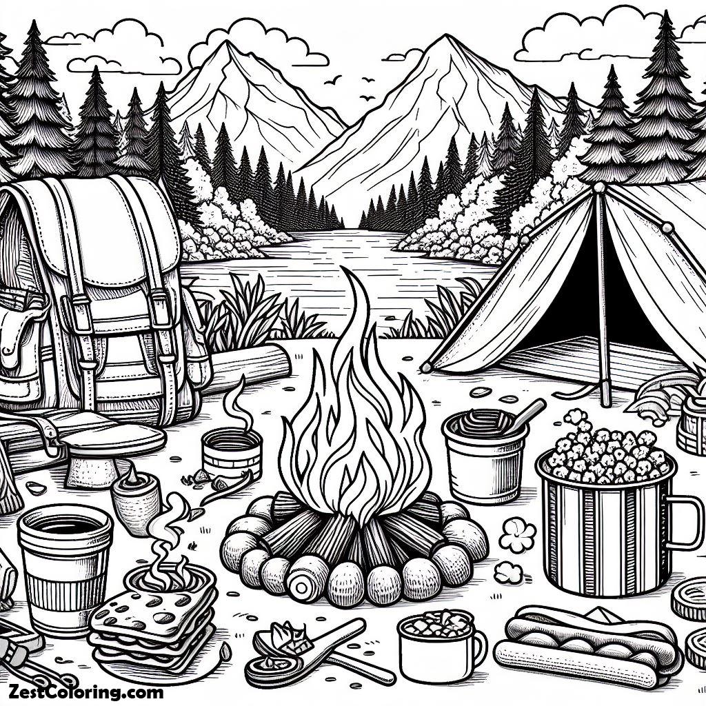 Camping, Cooking Camping Food Coloring Page 2: Cooking Camping Food Coloring Page 2Full Size Image