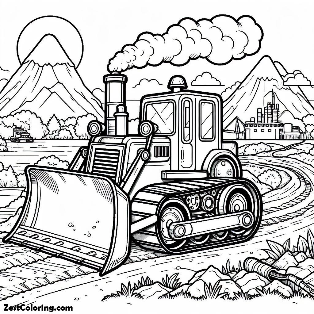 Bulldozer, Country Side Bulldozer Pushing Dirt In Digger Coloring Page: Country Side Bulldozer Pushing Dirt In Digger Coloring PageFull Size Image
