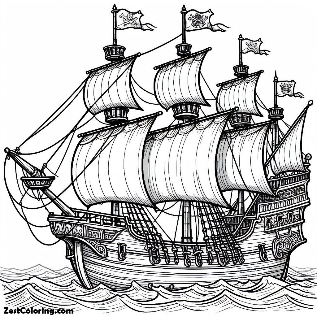 Boat, Galleon Boat Coloring Page 3: Galleon Boat Coloring Page 3Full Size Image