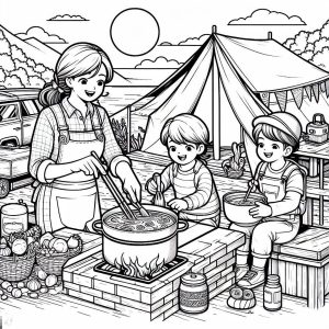 Bush Cooking Coloring In Cooking Camping Food Coloring Page : Coloring for Kids – Smart ...