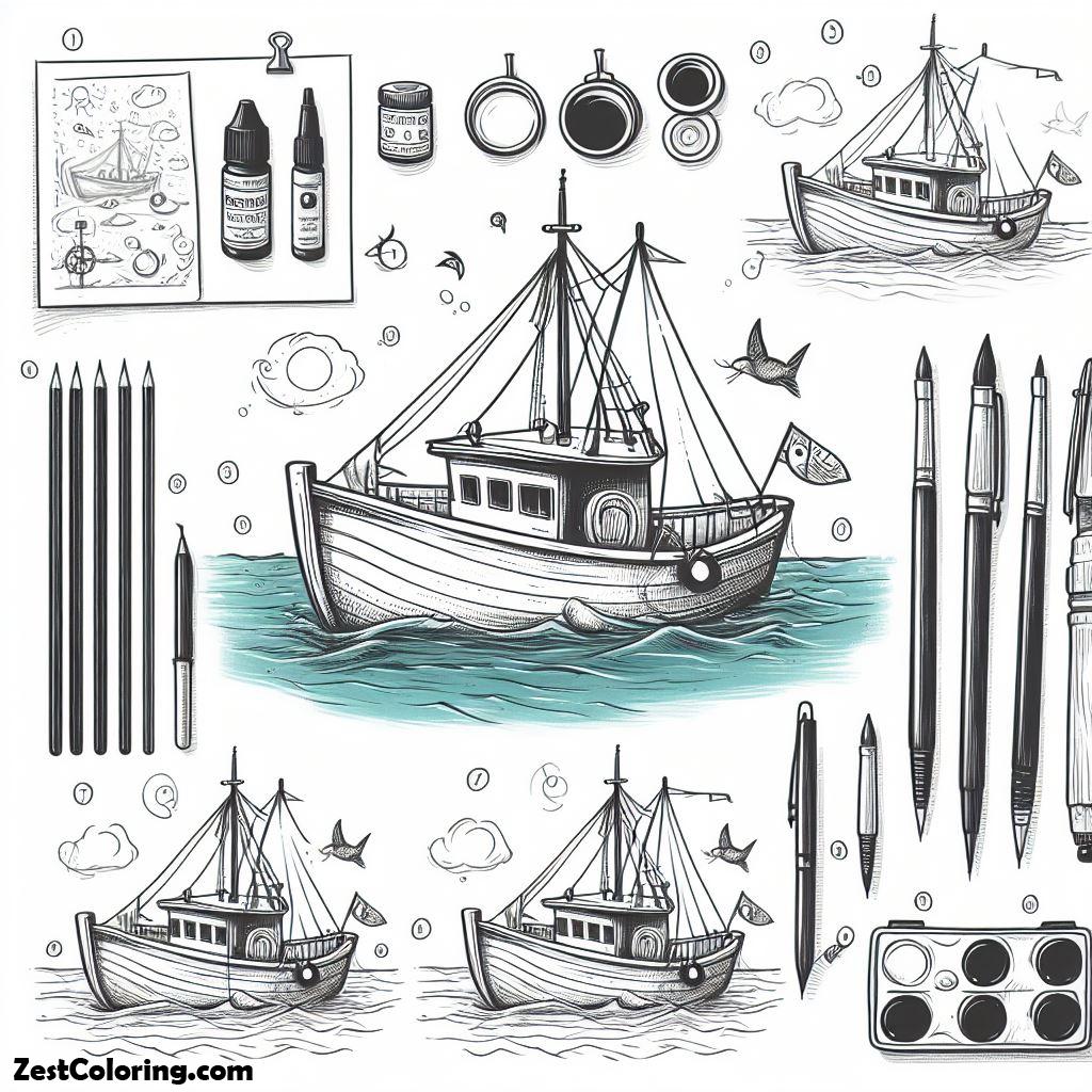 Boat, How To Draw A Fishing Boat Coloring Page: How To Draw A Fishing Boat Coloring PageFull Size Image