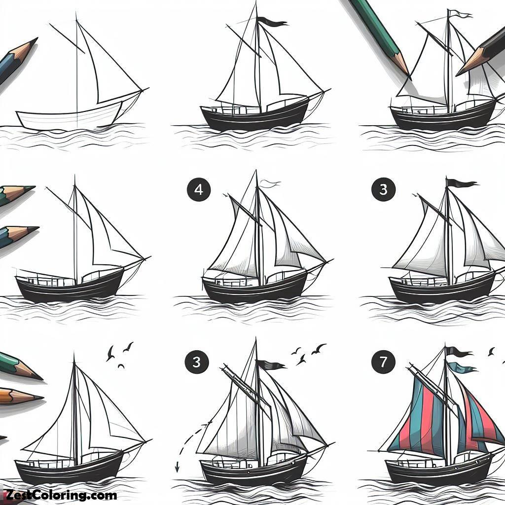Boat, How To Draw Sail Boat Coloring Page: How To Draw Sail Boat Coloring PageFull Size Image