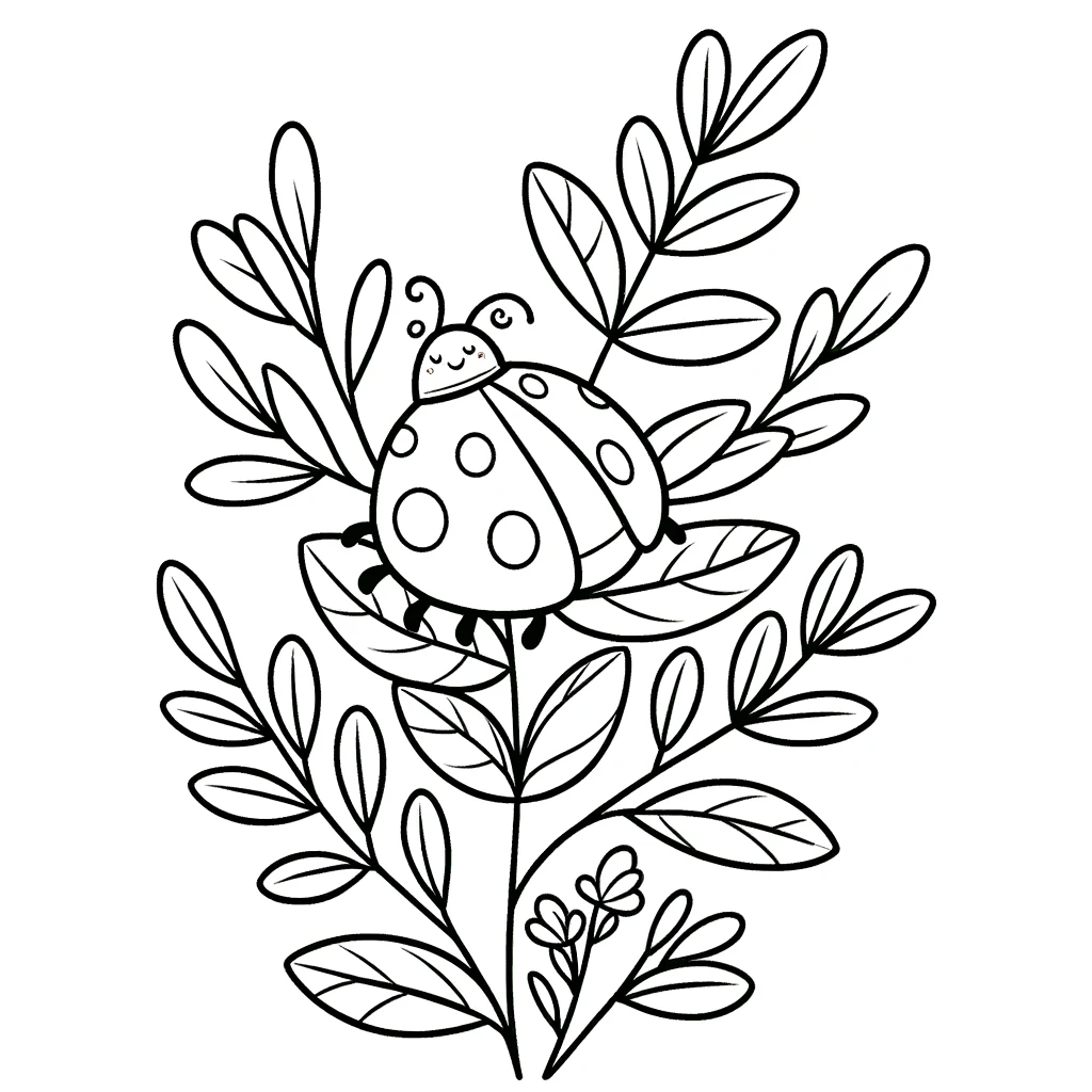 Bugs, Lady Bug On Plant Coloring Page 2: Lady Bug On Plant Coloring Page 2Full Size Image