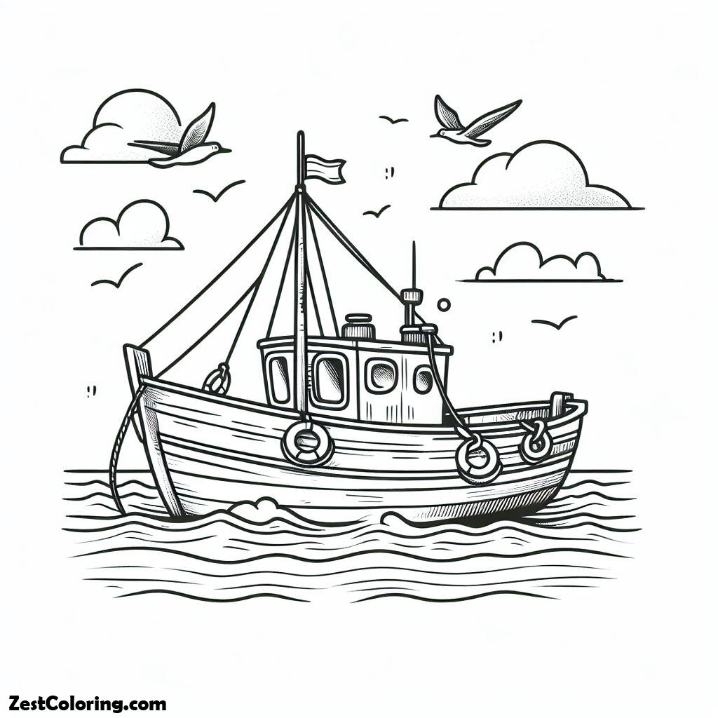 Boat, Little Fishing Boat Coloring Page: Little Fishing Boat Coloring PageFull Size Image