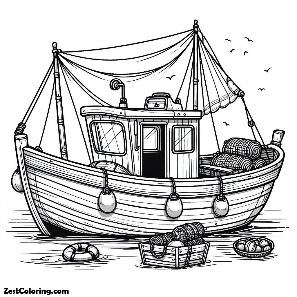 Boat, Little Fishing Boat Coloring Page 2: Little Fishing Boat Coloring Page 2Full Size Image