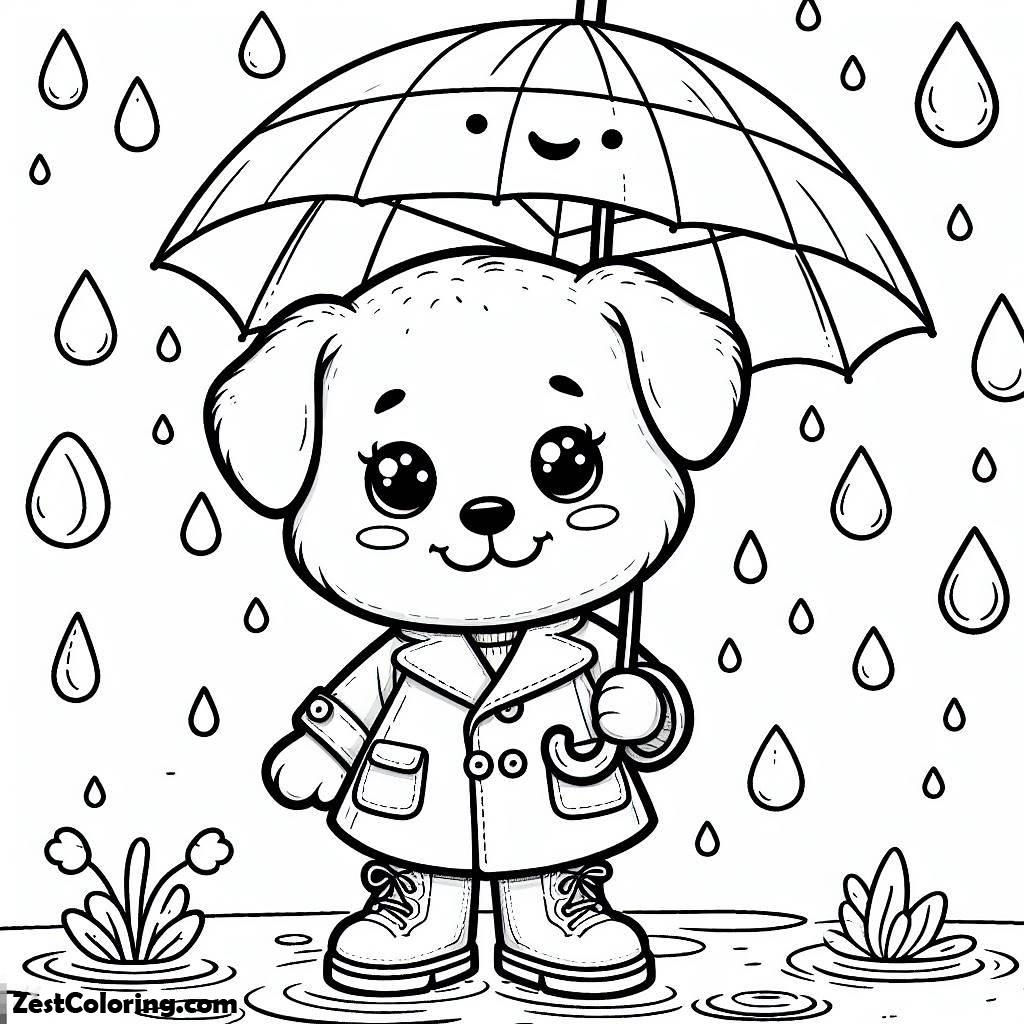 Rain Drop, Little Puppy Under Raindrop With Umbrella Coloring Page: Little Puppy Under Raindrop With Umbrella Coloring PageFull Size Image