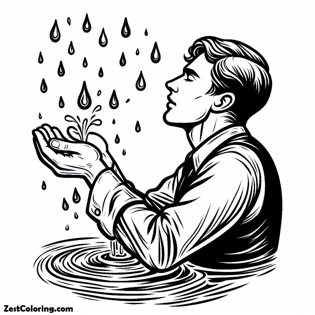 Rain Drop, Man Catching Raindrop In His Hand Coloring Page: Man Catching Raindrop In His Hand Coloring PageFull Size Image