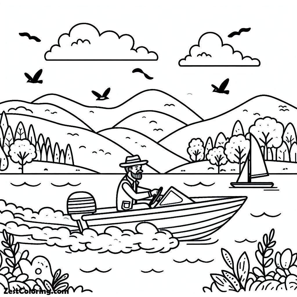 Boat, Man Ride Motor Boat Coloring Page 2: Man Ride Motor Boat Coloring Page 2Full Size Image