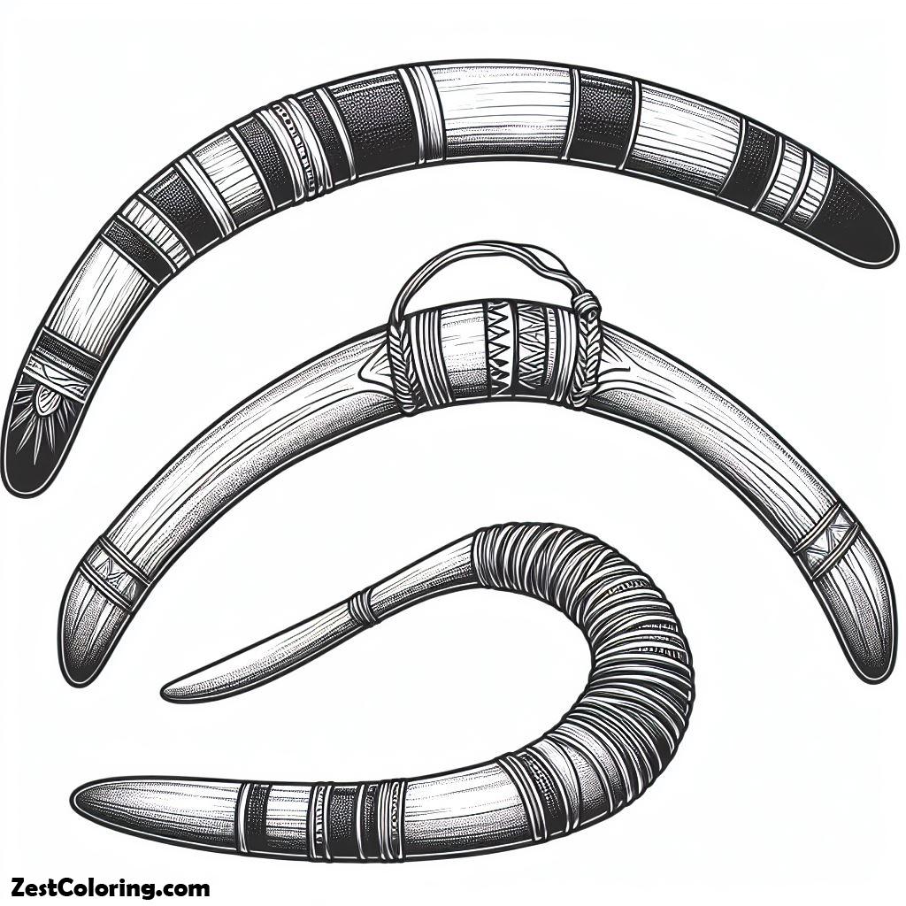 boomerang, Native Australian Tribe Weapon Boomerang Coloring Page: Native Australian Tribe Weapon Boomerang Coloring PageFull Size Image