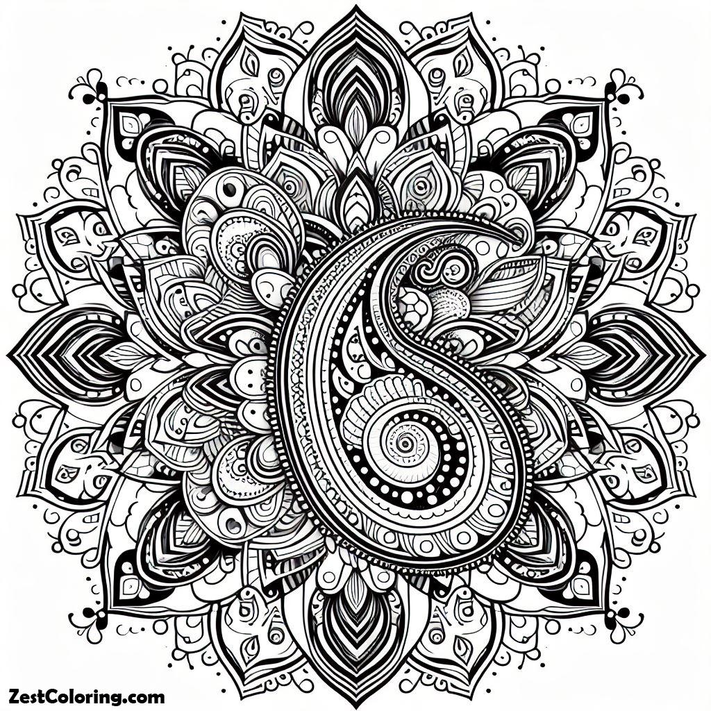 Rangoli, Paisley Pattern Rangoli Coloring Page: Paisley Pattern Rangoli Coloring PageFull Size Image