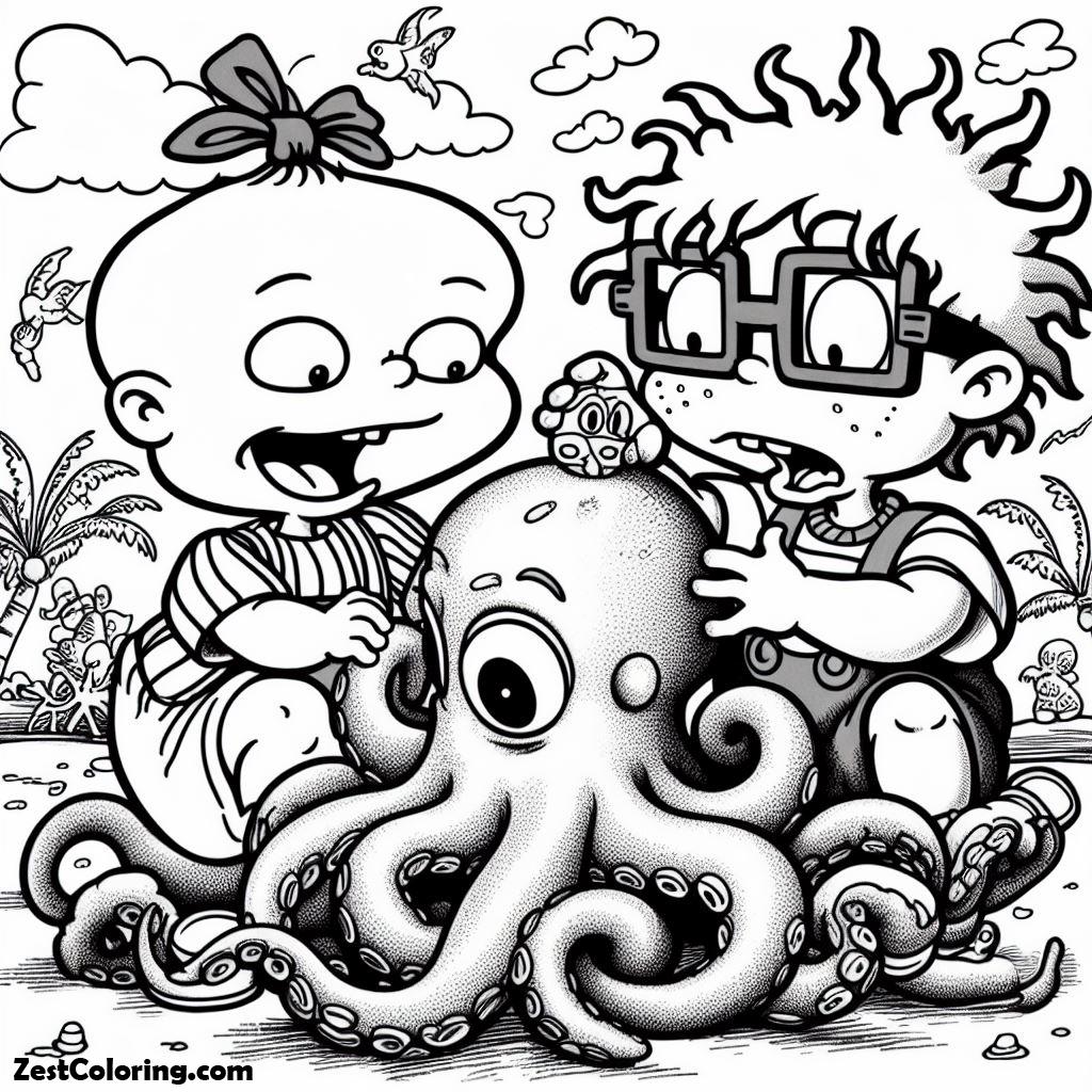 Rugrats, Phil And Lil De Ville Quarrel Play With Octopus Oy In Rugrats Coloring Page: Phil And Lil De Ville Quarrel Play With Octopus Oy In Rugrats Coloring PageFull Size Image