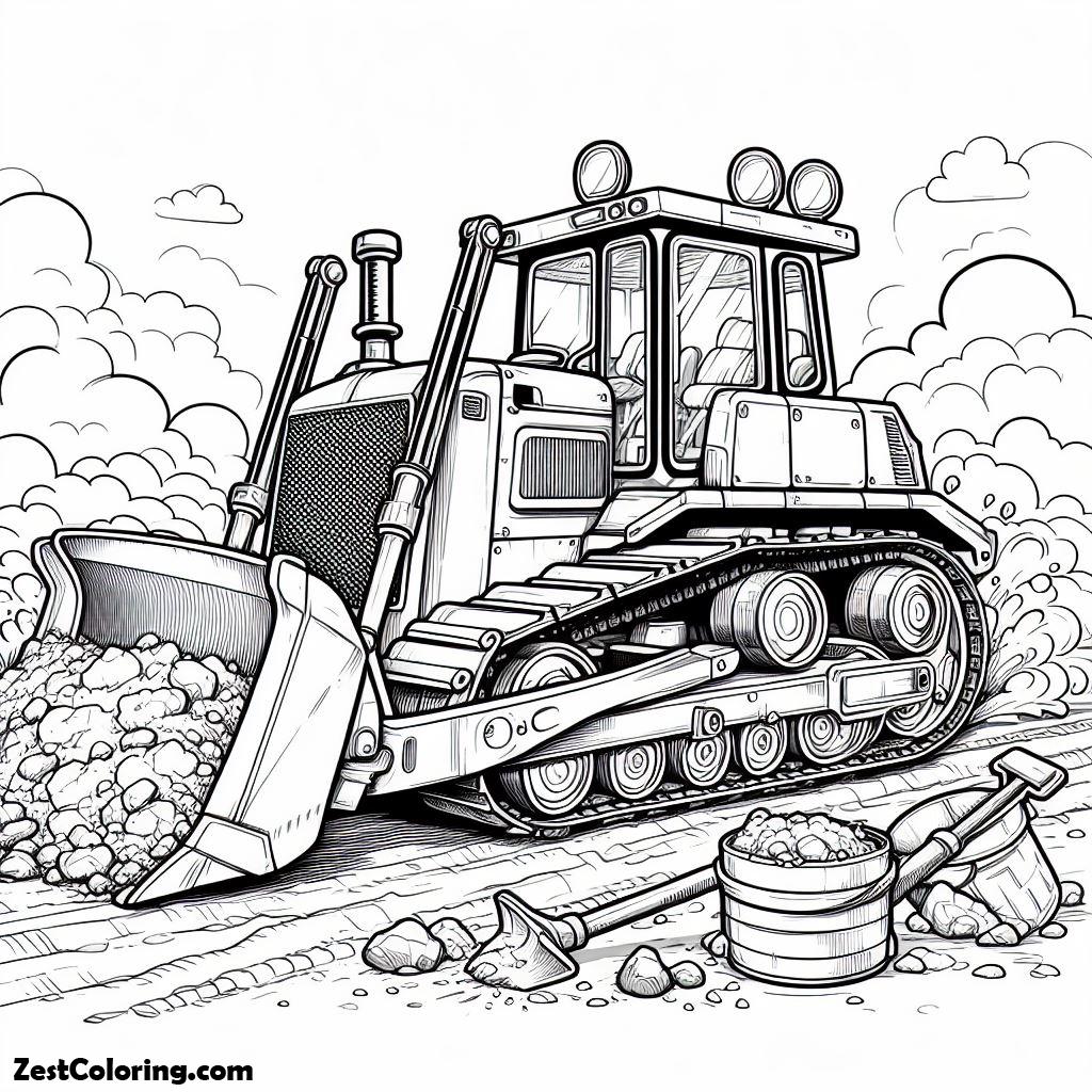 Bulldozer, Powerfull Bulldozer Pulling Dirt In Digger Coloring Page: Powerfull Bulldozer Pulling Dirt In Digger Coloring PageFull Size Image
