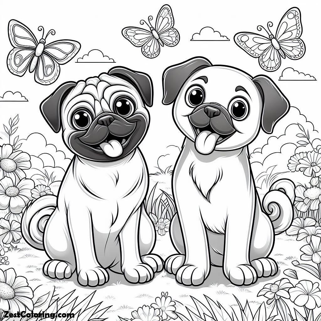Pug, Pug Dog And Friend Coloring Page: Pug Dog And Friend Coloring PageFull Size Image