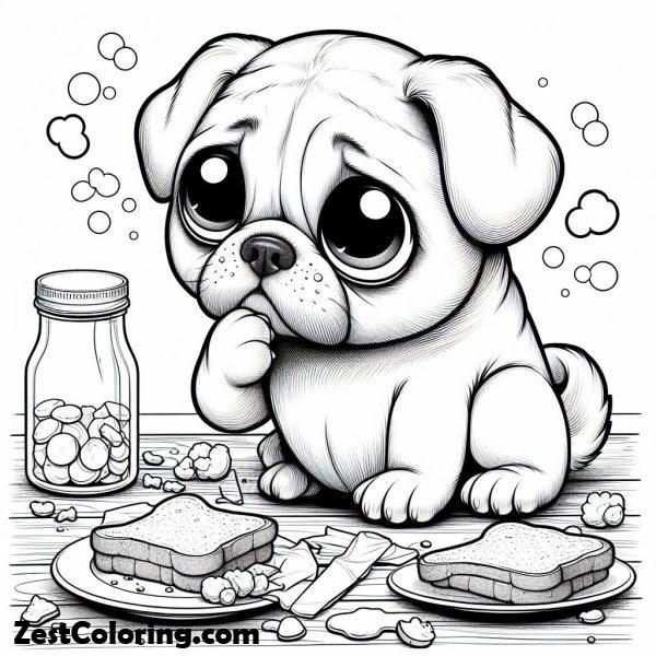 Pug, : Pug Dog Makes a Mess of His Food