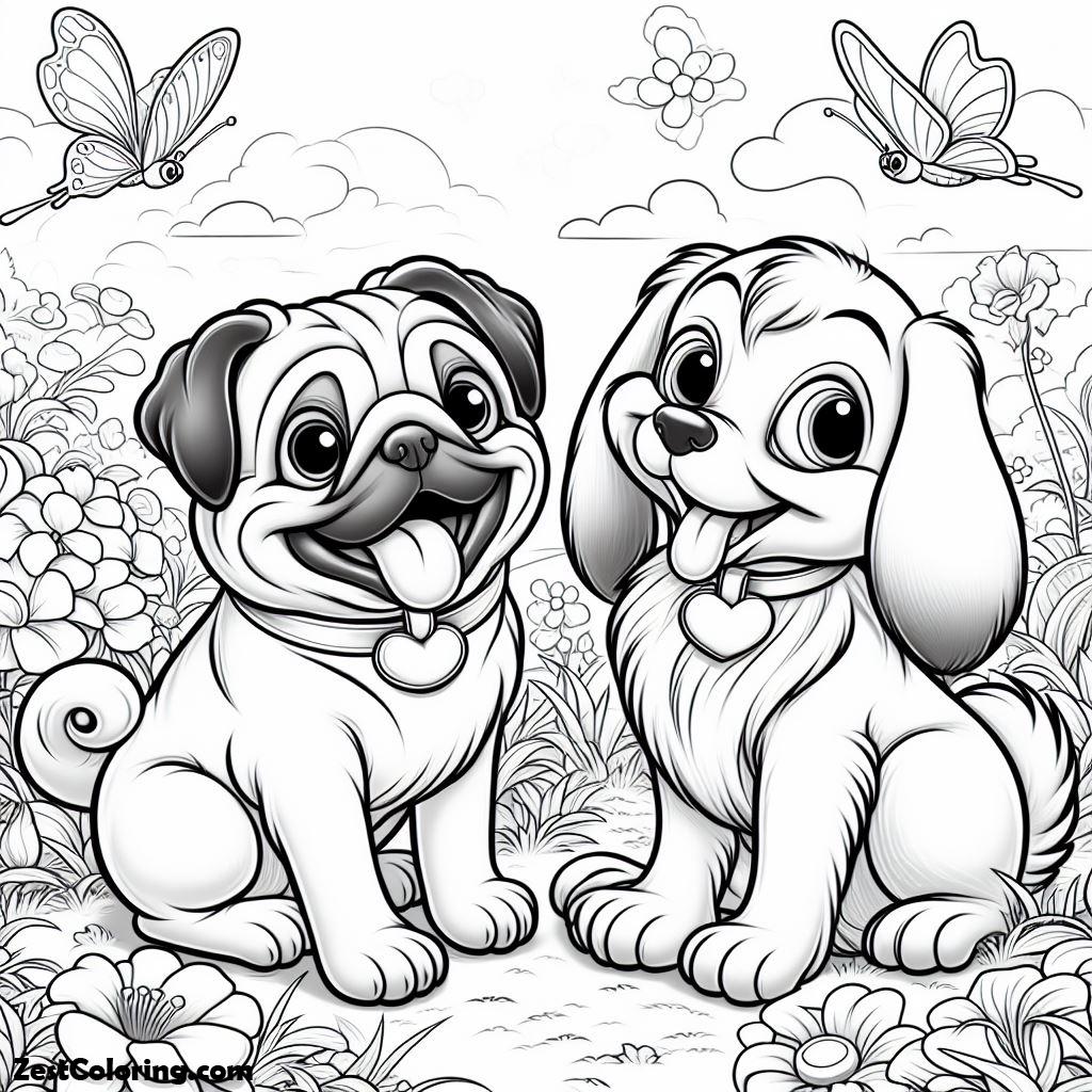 Pug Dog Playing With Friend At The Park Coloring Page : Coloring for ...