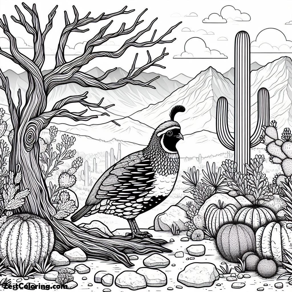 Quail, Quail Beside Dead Tree Coloring Page: Quail Beside Dead Tree Coloring PageFull Size Image