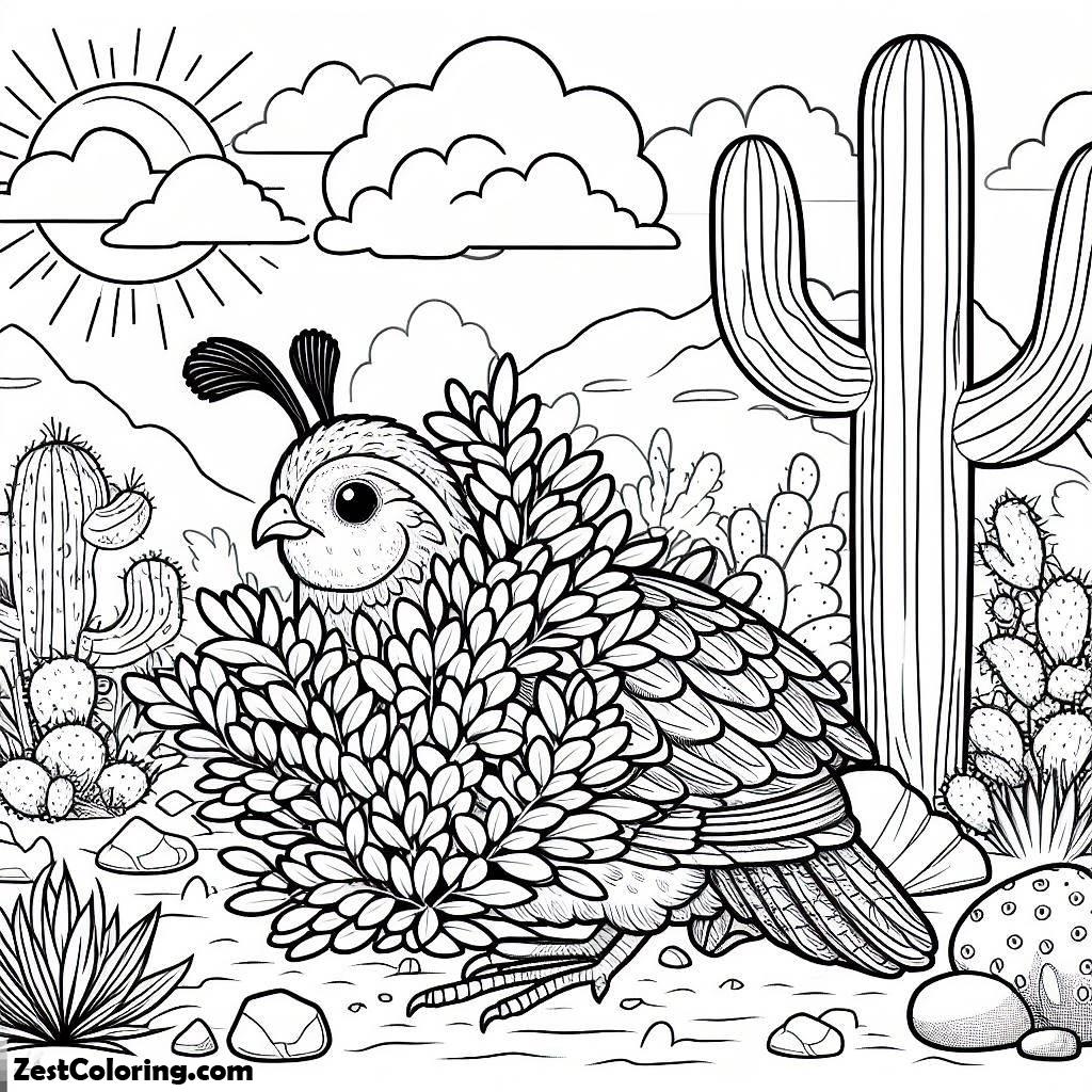 Quail, Quail Hiding Behind Bush Coloring Page: Quail Hiding Behind Bush Coloring PageFull Size Image