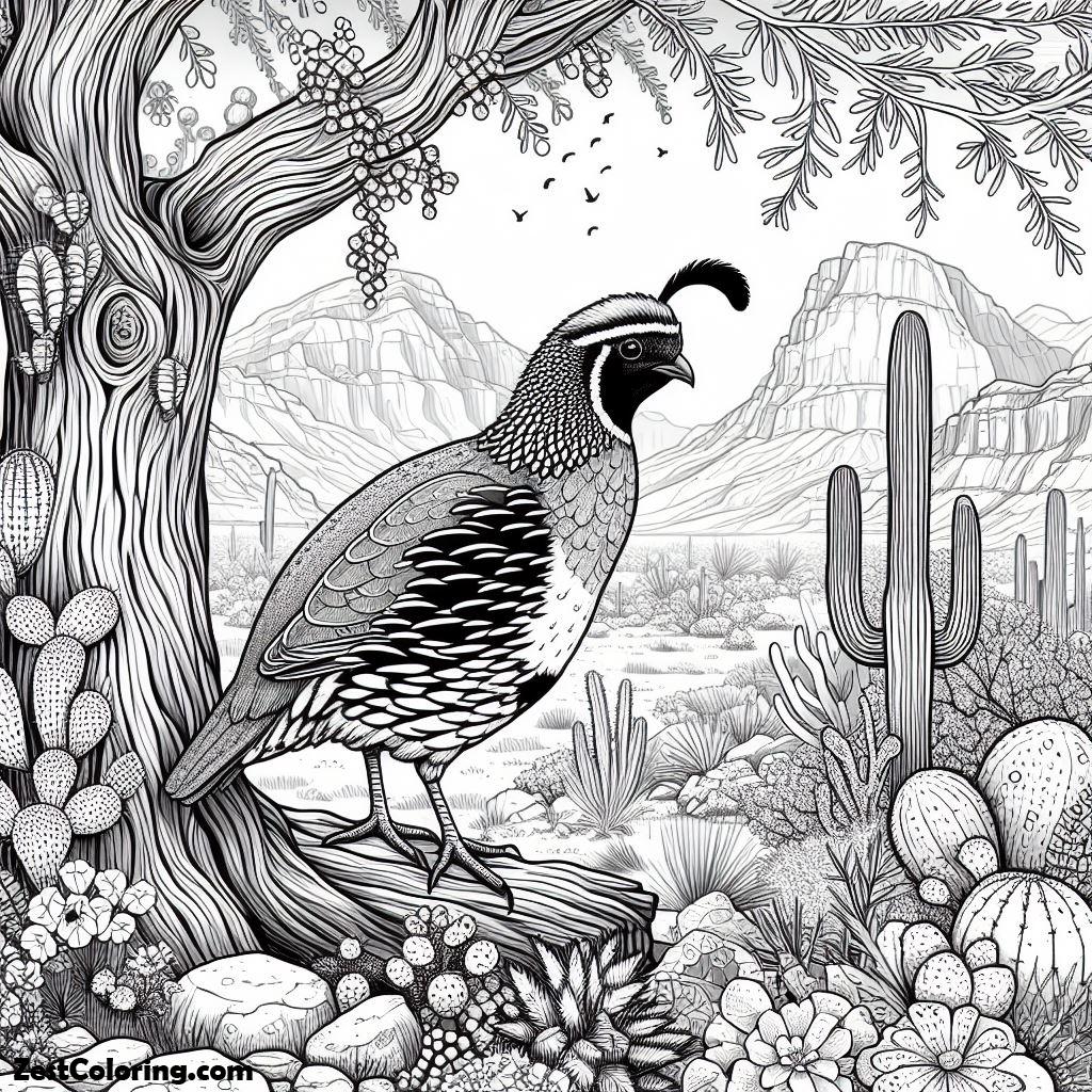 Quail, Quail Under The Tree Coloring Page: Quail Under The Tree Coloring PageFull Size Image