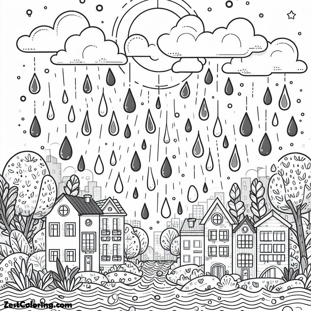 Raining Day Raindrop Falling From The Sky Coloring Page : Coloring for ...