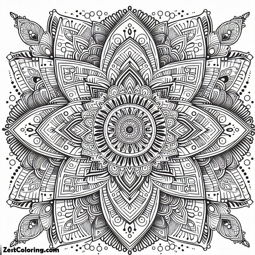Rangoli, Rangoli With Mandala Design Coloring Page: Rangoli With Mandala Design Coloring PageFull Size Image