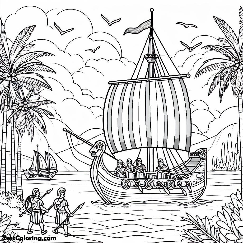 Boat, Roman Sail Boat Coloring Page 3: Roman Sail Boat Coloring Page 3Full Size Image