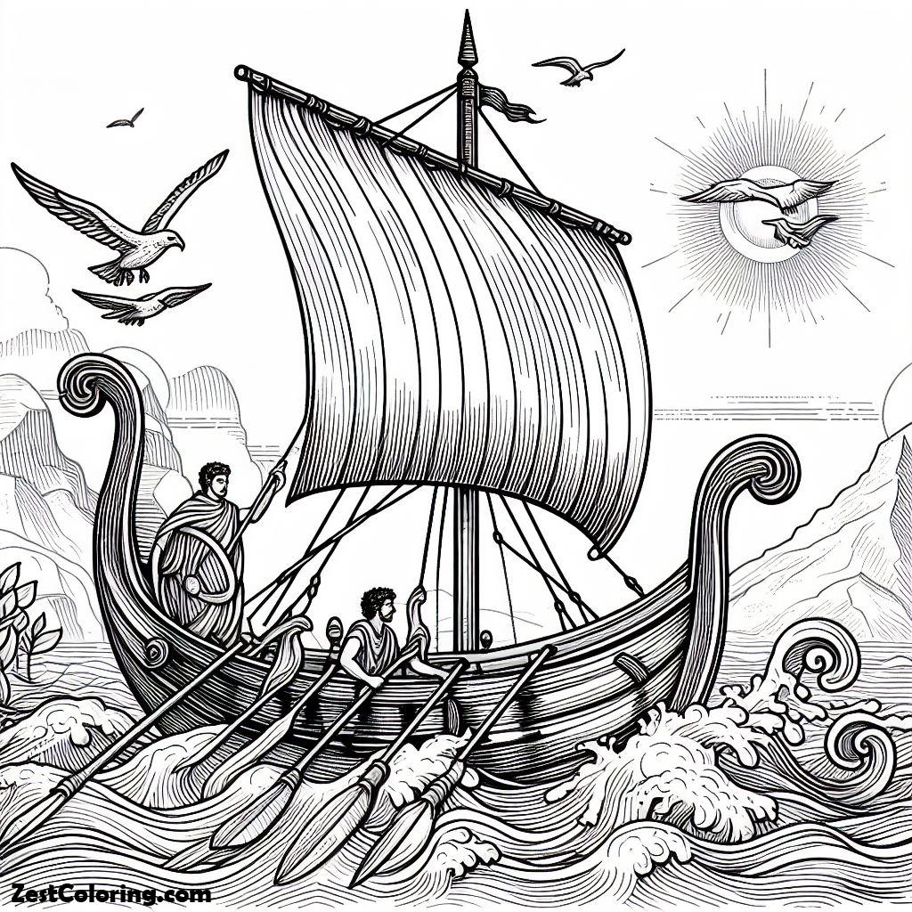 Boat, Roman Sail Boat Coloring Page 4: Roman Sail Boat Coloring Page 4Full Size Image
