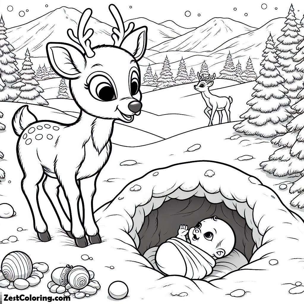Rudolph, Rudolph The Reindeer Find A Baby In Snow Hole Coloring Page: Rudolph The Reindeer Find A Baby In Snow Hole Coloring PageFull Size Image