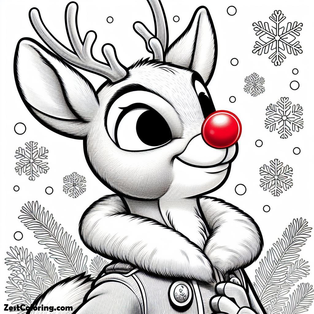 Rudolph The Reindeer Is Proud Of His Red Nose Coloring Page : Coloring ...
