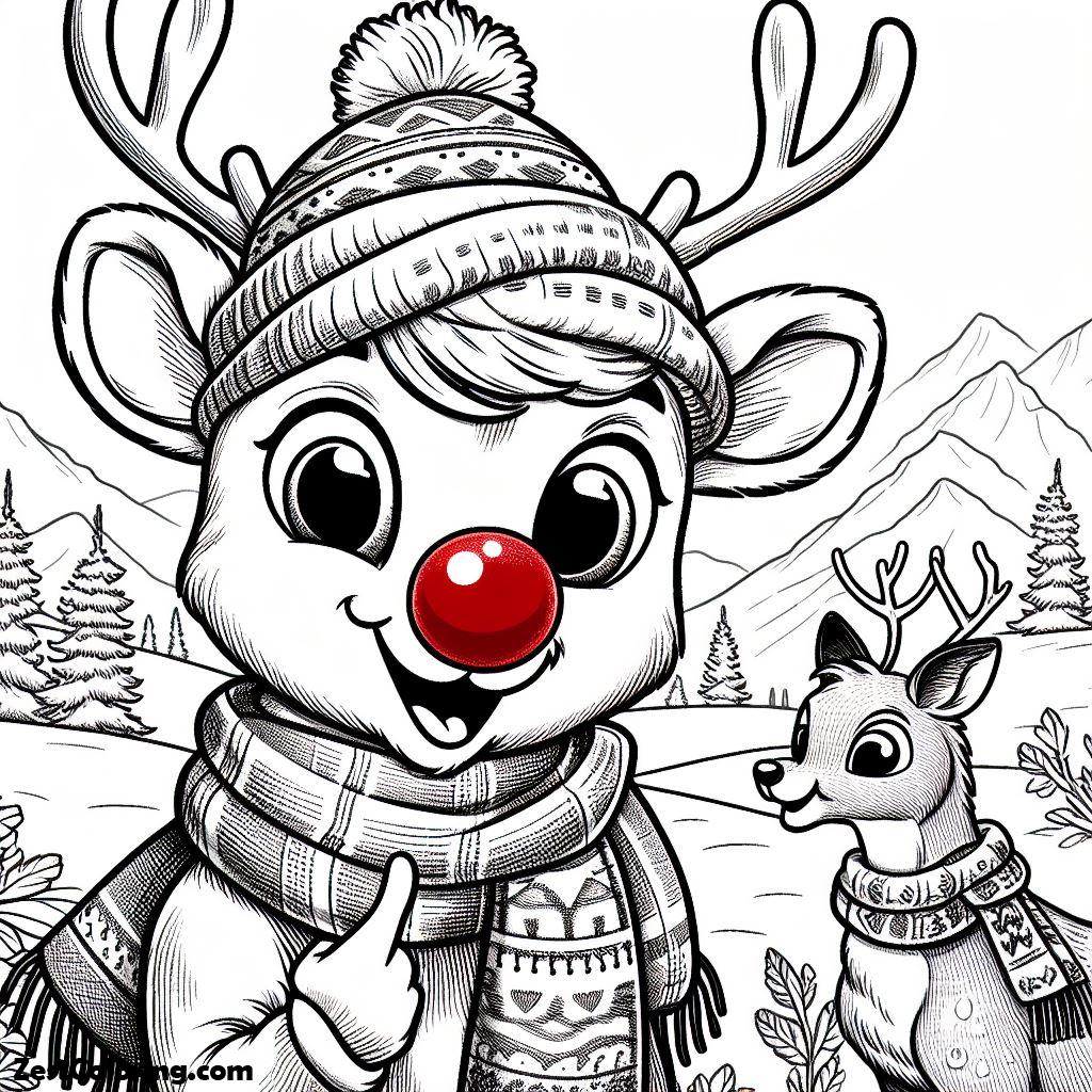 Rudolph, Rudolph The Reindeer With His Friend Coloring Page: Rudolph The Reindeer With His Friend Coloring PageFull Size Image