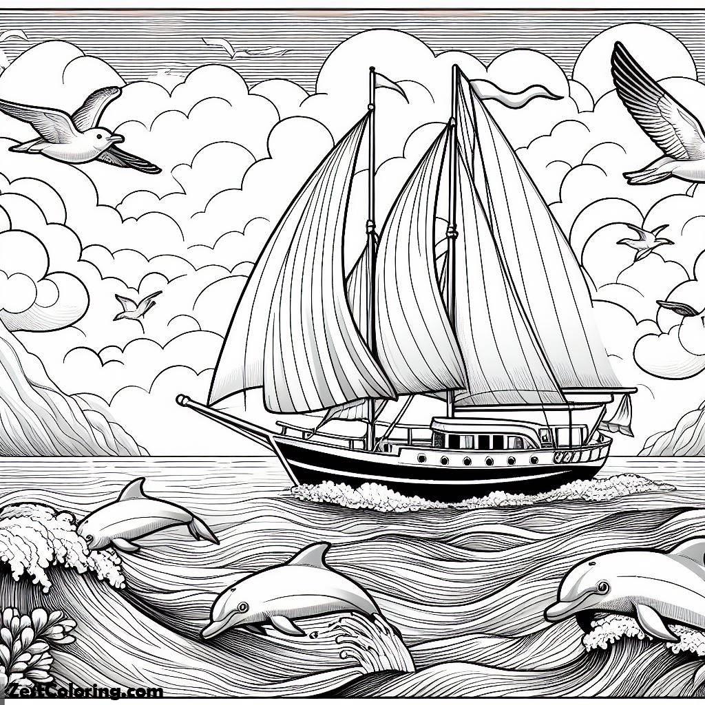 Boat, Sail Boat Voyagers Coloring Page: Sail Boat Voyagers Coloring PageFull Size Image