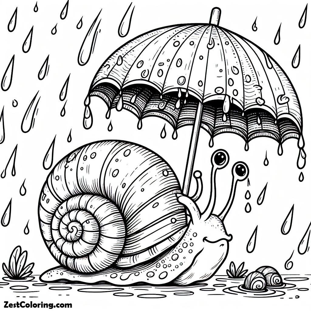 Rain Drop, Snail With Umbrella Feel Happy In Raindrop Coloring Page: Snail With Umbrella Feel Happy In Raindrop Coloring PageFull Size Image