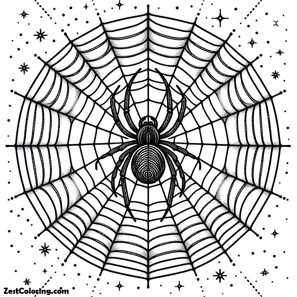 Bugs, Spider On Spidernet Coloring Page 4: Spider On Spidernet Coloring Page 4Full Size Image