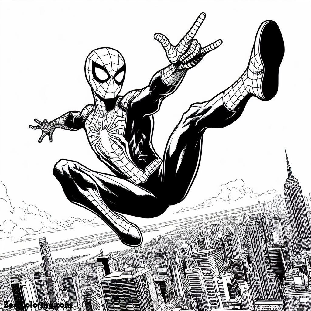 Spiderman, Spider Man In The Air Coloring Page 2: Spider Man In The Air Coloring Page 2Full Size Image