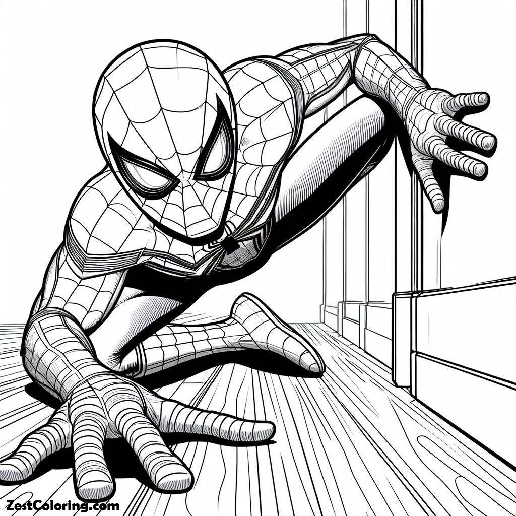 Spiderman, Spiderman Crawling On The Wall Coloring Page: Spiderman Crawling On The Wall Coloring PageFull Size Image