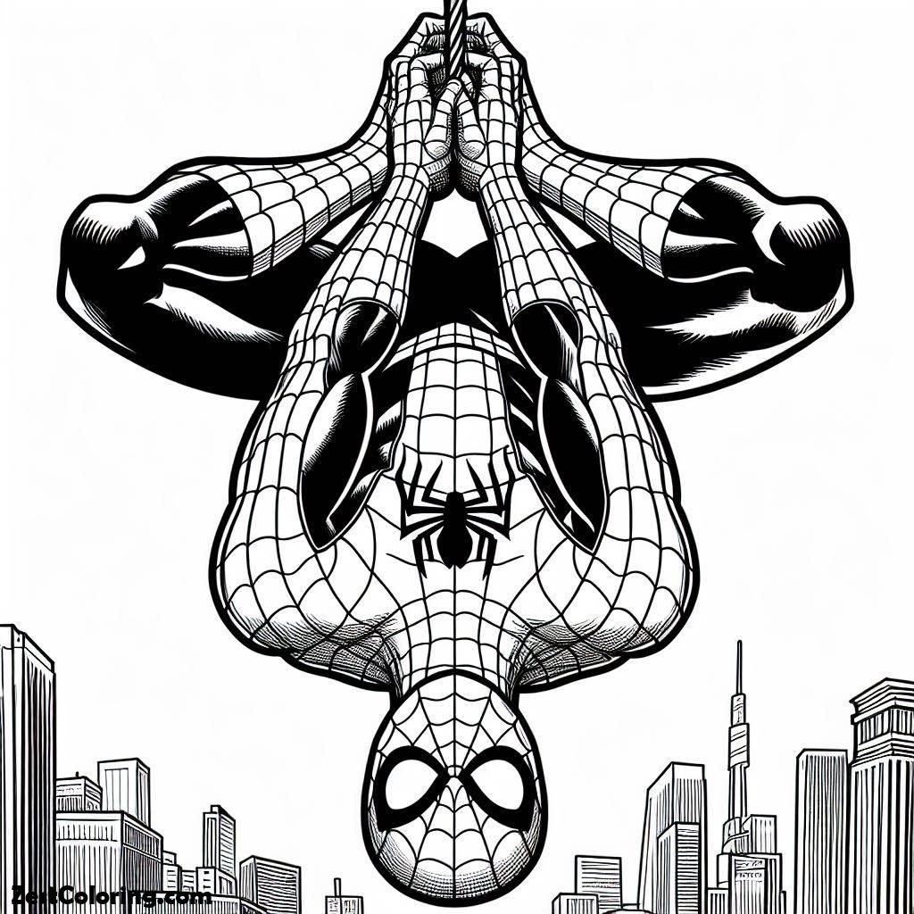 Spiderman, Spiderman Hanging Upside Down Coloring Page: Spiderman Hanging Upside Down Coloring PageFull Size Image